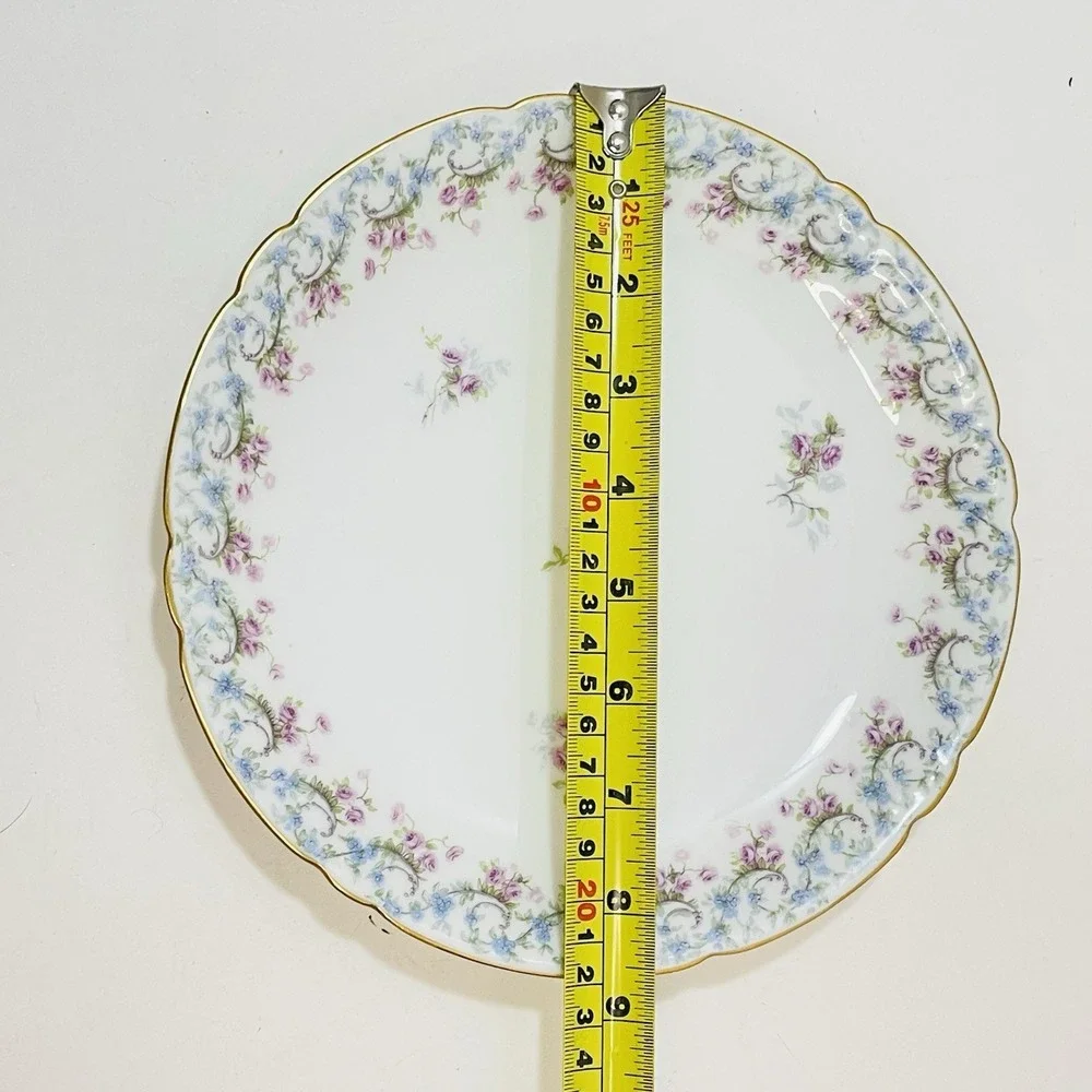 Set of 4 JPL Jean Pouyat Limoges‎ France Pink Blue Garland Floral Plates 8.5